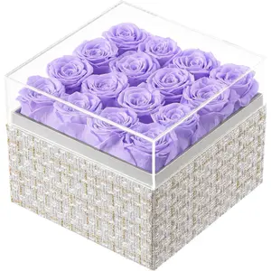 Forever  Preserved Roses Real Roses that Last Over a Year Rose Box Gifts for Her  Day Valentines Day Christmas (Square  White  Box, 16 Light  Roses)