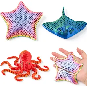 3 Pcs 3D Printed Fidget Toys, Articulated 3D Printed Octopus, Ray & Starfish, Flexible 3D Printed Sea Creatures for Stress Relief, Cool 3D Printed Stuff for Desk Decorationfidget toys