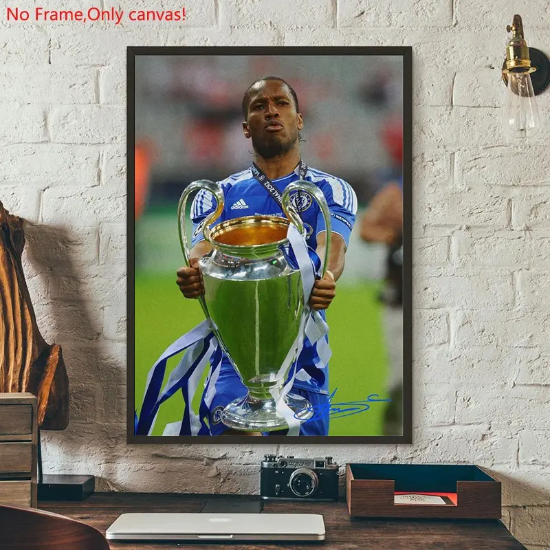 1 piece/set frameless canvas painting print poster, Classic Football player art, Didier Drogba , a perfect gift for football loves, ideal gift for bedroom, living room, dorm hallway, kitchen, mural, wall decoration, room decor