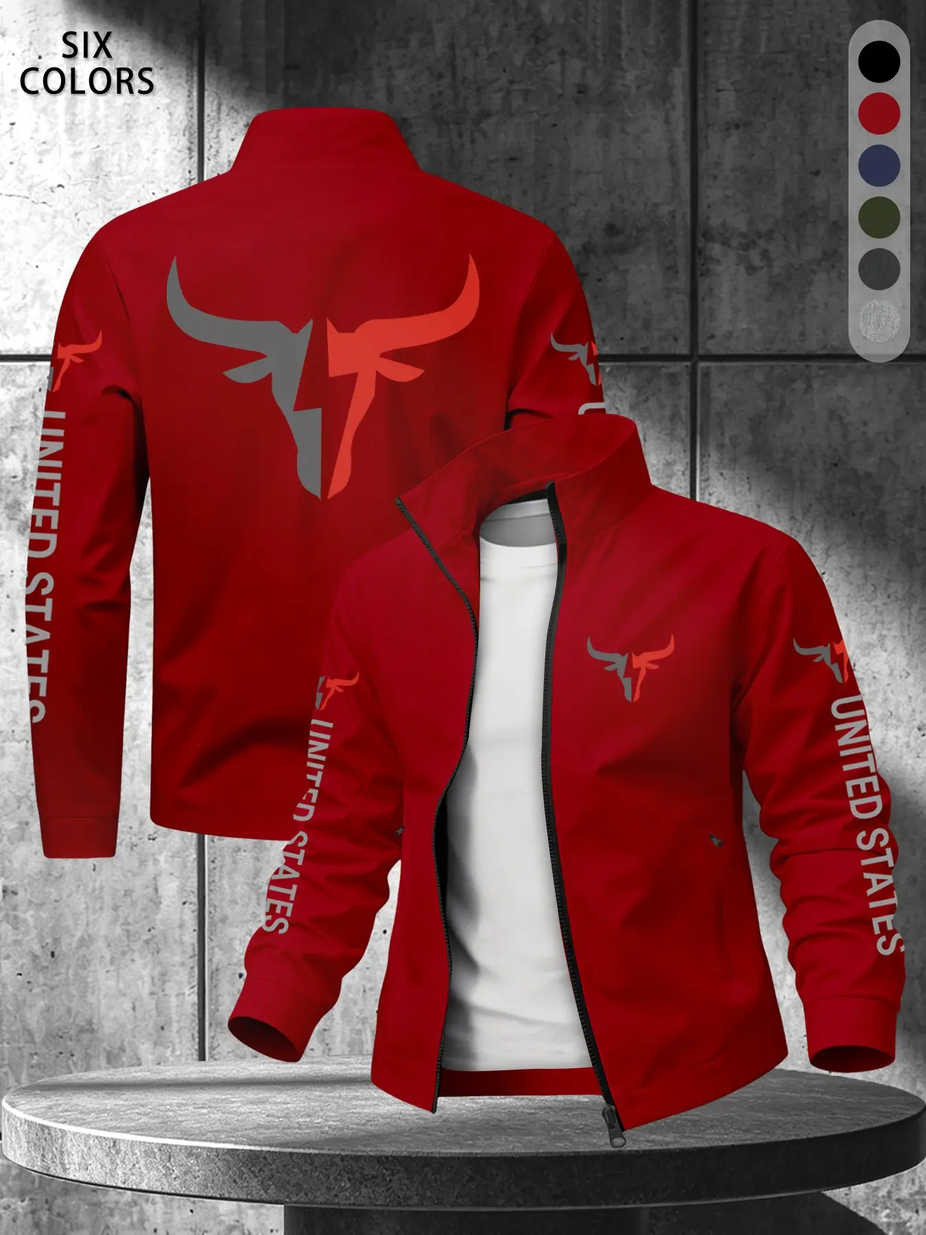 Men's Lightweight Zipper Jacket, 'united States' Letter Print, Casual Outerwear for Outdoor Activities, Comfortable Daily Wear