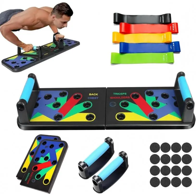 Adjustable Push up Board for Men| 20-in-1 Multi-Functional Foldable Fitness Board| Strength Training Board for Women and Men| Home Gym Workout Equipment with 5 Resistance bands