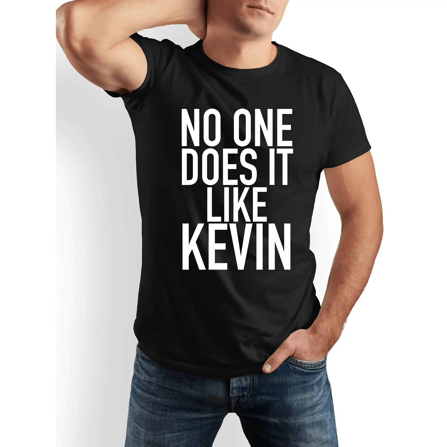 100% Cotton Men's Chic Graphic T-Shirt - "No One Does It Like Kevin" Print, All Seasons Casual Attire, Ideal Gift for Kevin Fans for Chinese New Year, Valentine's Day, Children's Day, Valentines Day, Childrens Day
