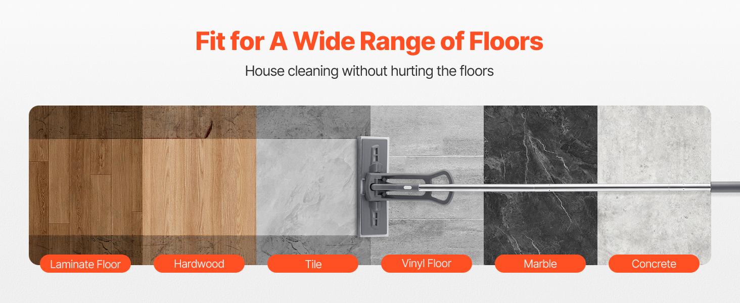 VEVOR Sponge Mop, High-Density PU Sponge Mop with 1 Pcs Sponge Mop Replacement, Easy to Squeeze Sponge Mop with Hook & Loop for Head Change, Fit for Various Floors’ Cleaning