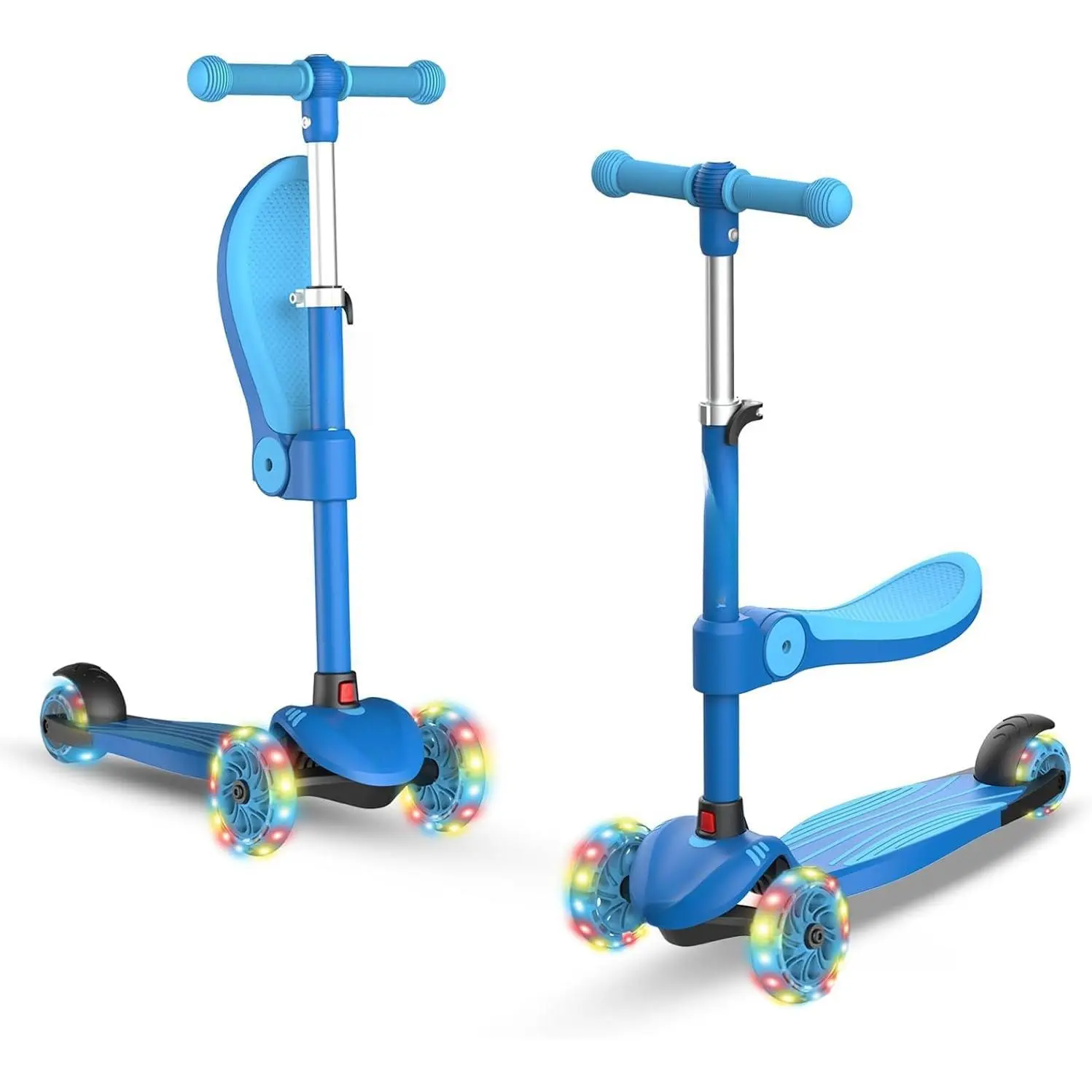KS3 Kick Scooter with Seat, 3 Wheels for Kids Age 2+, Gifts| LED Light-Up Wheels, Adjustable Handlebar, Removable Seat, Lean to Steer, Wide Anti-Slip Deck, Max Load 110 lbs, Boys & Girls