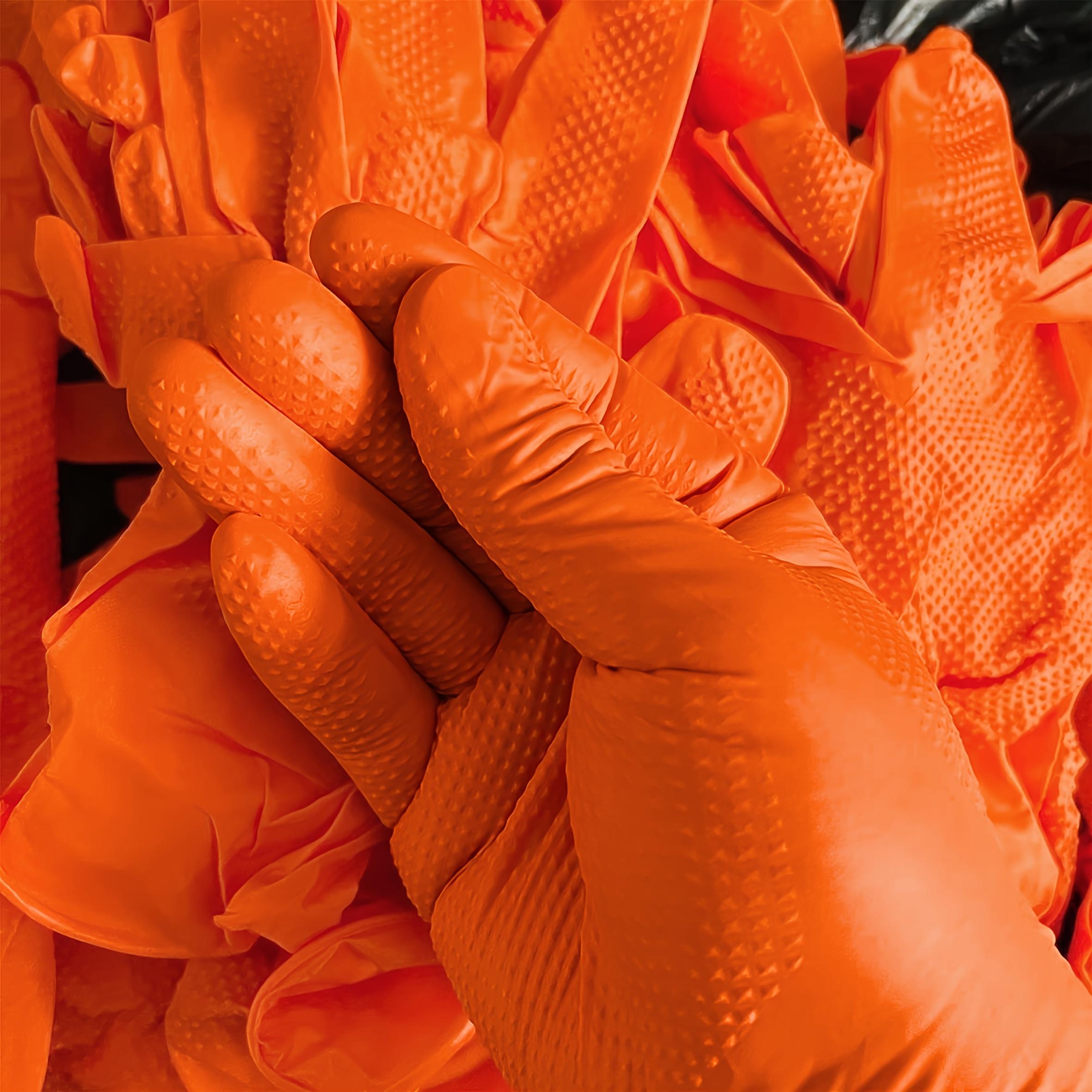 30Pcs Nitrile Gloves Heavy-duty 8g Disposable Orange/Black Diamond-pattern Pure Nitrile Gloves, 8 Mil Thick, Raised Diamond Texture, Powder-free and Latex-free, Suitable for Automotive, Outdoor, Kitchen, and Household Cleaning Use,Home Essentials