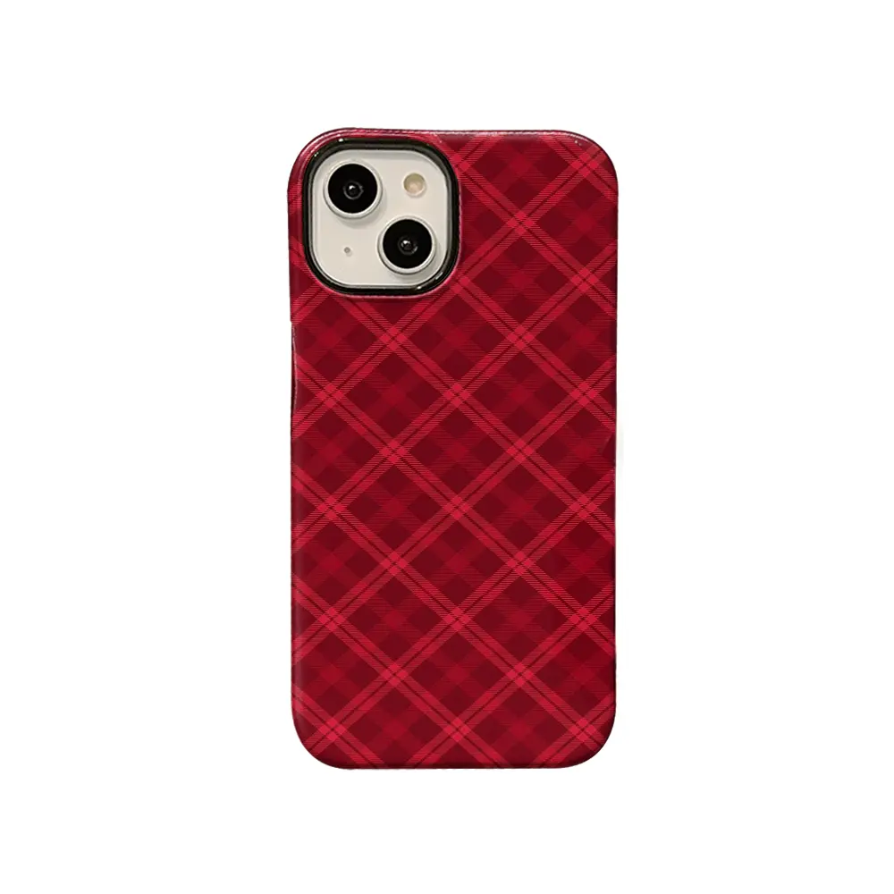 Red Rhombus Plaid Phone Case, Classic British Style for iPhone 17 16 15 14 13 12 11 Plus Pro Max, Stylish Daily Gift