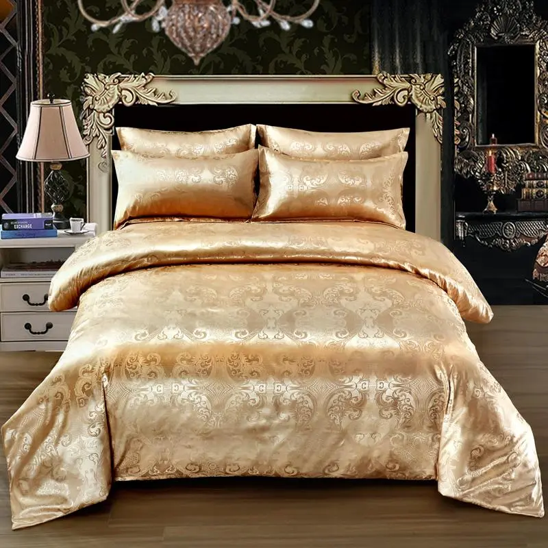 3pcs European Satin Jacquard Bedding Set, Single 150x200cm, Twin 200x230cm, King 220x240cm, Soft Smooth Duvet Cover + Pillowcases
