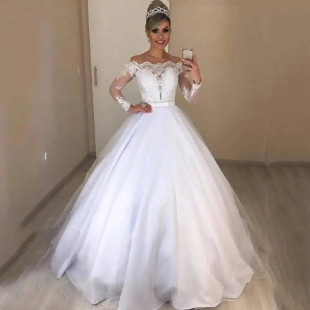 2025 one shoulder V-neck slim fashion puffy fly wedding dress lace dress
