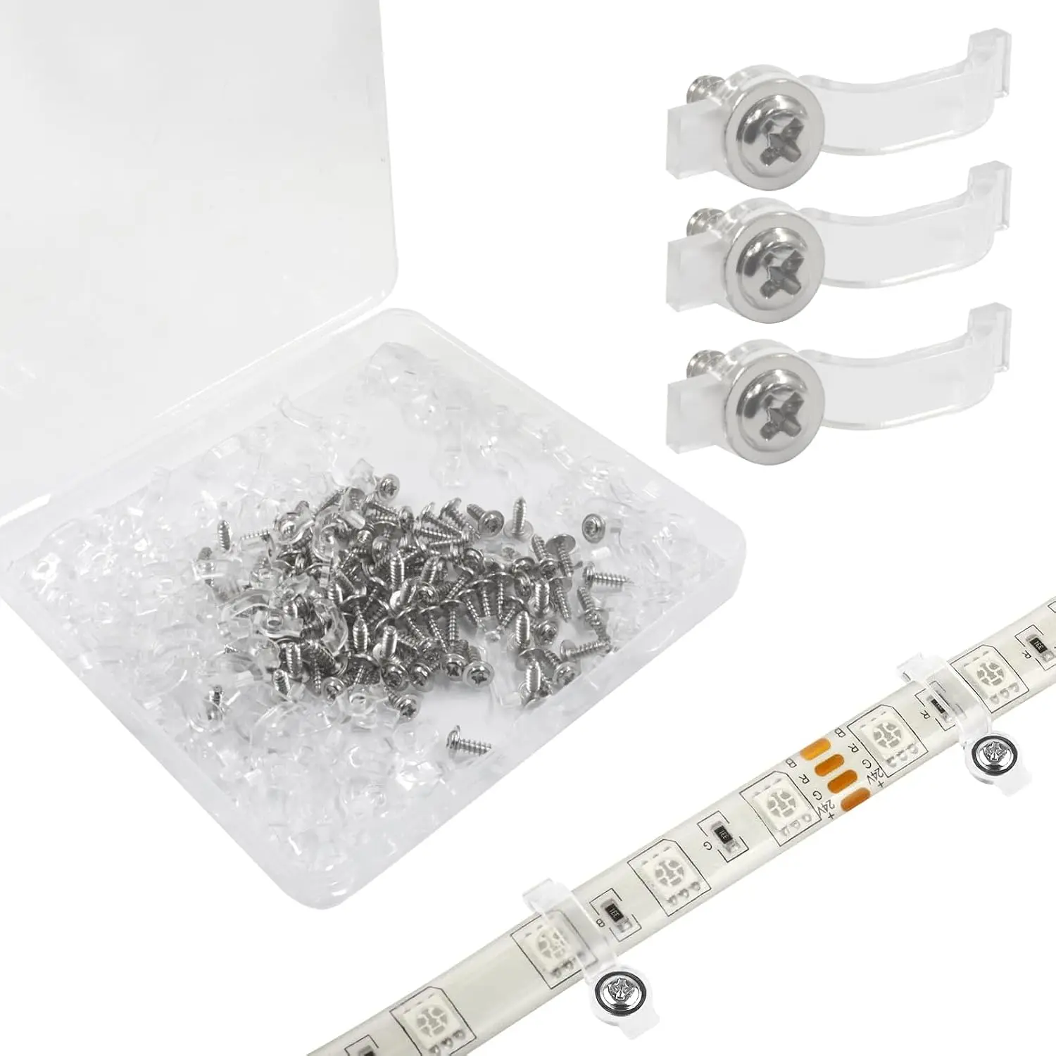 LED Strip Light Mounting Bracket Set, 100 Pack, 10mm Wide