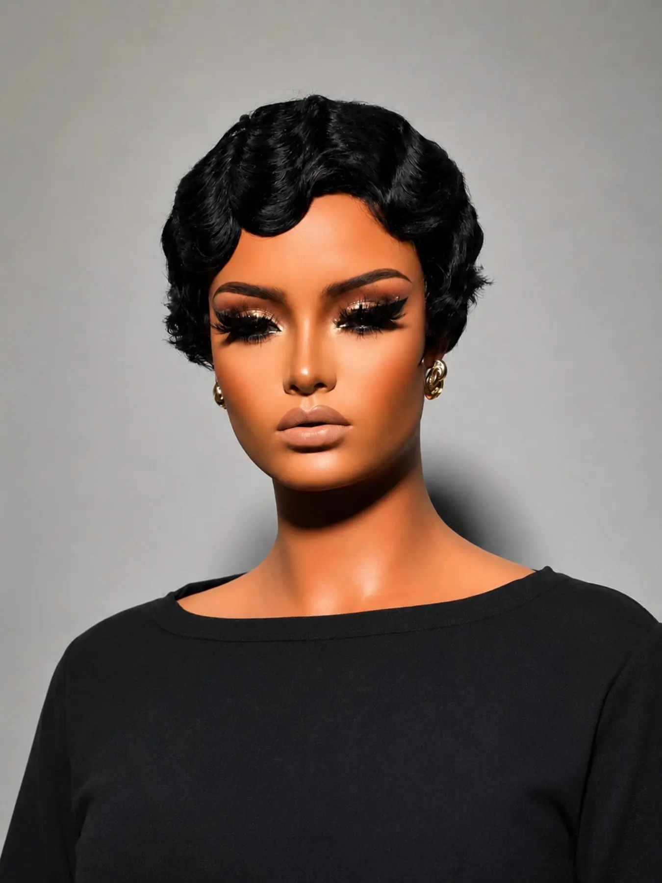 4 Inch Finger Wave Human Hair Wig, Short Curly Pixie Wig, Daily Wear Brazilian Remy, Full Machine Wig for Party, Yss003 Batch Number
