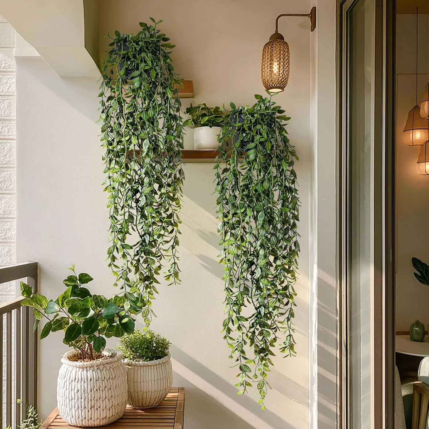 Artificial Hanging Plant 2 Pcs Faux Plant Ivy Vine Faux Eucalyptus Vines Fake Potted Greenery for Wall Living Room Home Shelf Office Bathroom Outdoor Indoor Decor (Type 1)