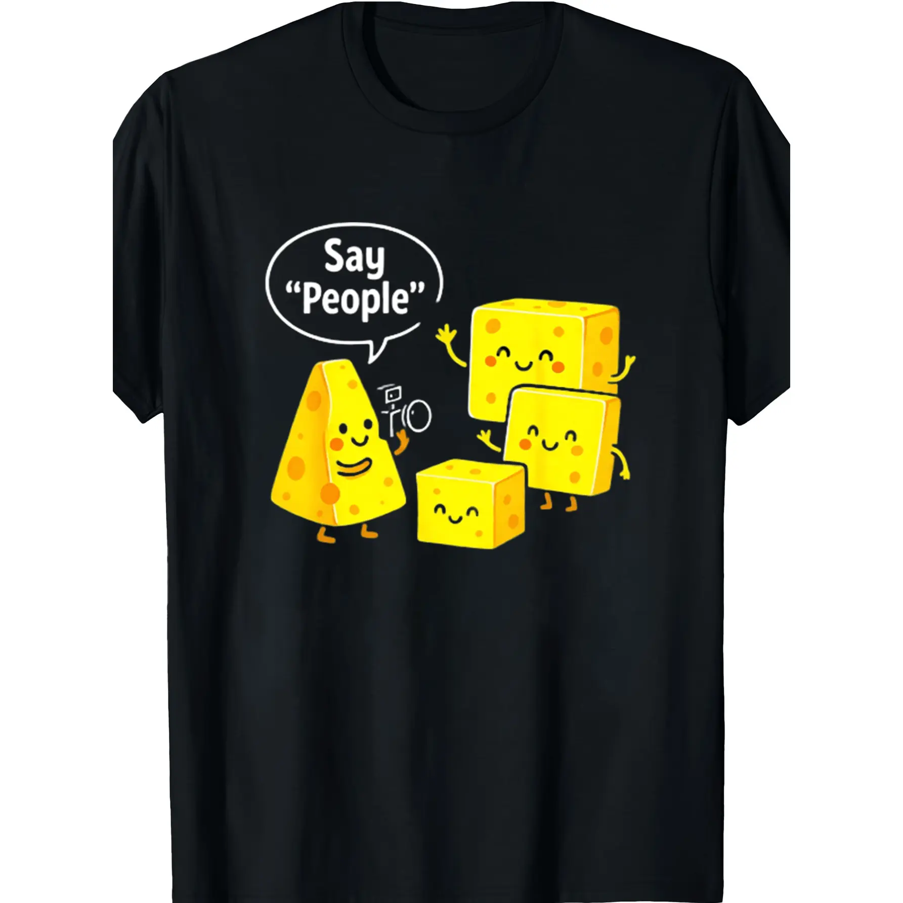 Casual 'Say Cheese' Graphic T-Shirt, Unisex Short Sleeve Crew Neck Top in 100% Cotton, Soft and Breathable Knit Fabric with Slight Stretch, Shortsleeve, Menswear, Round Neck