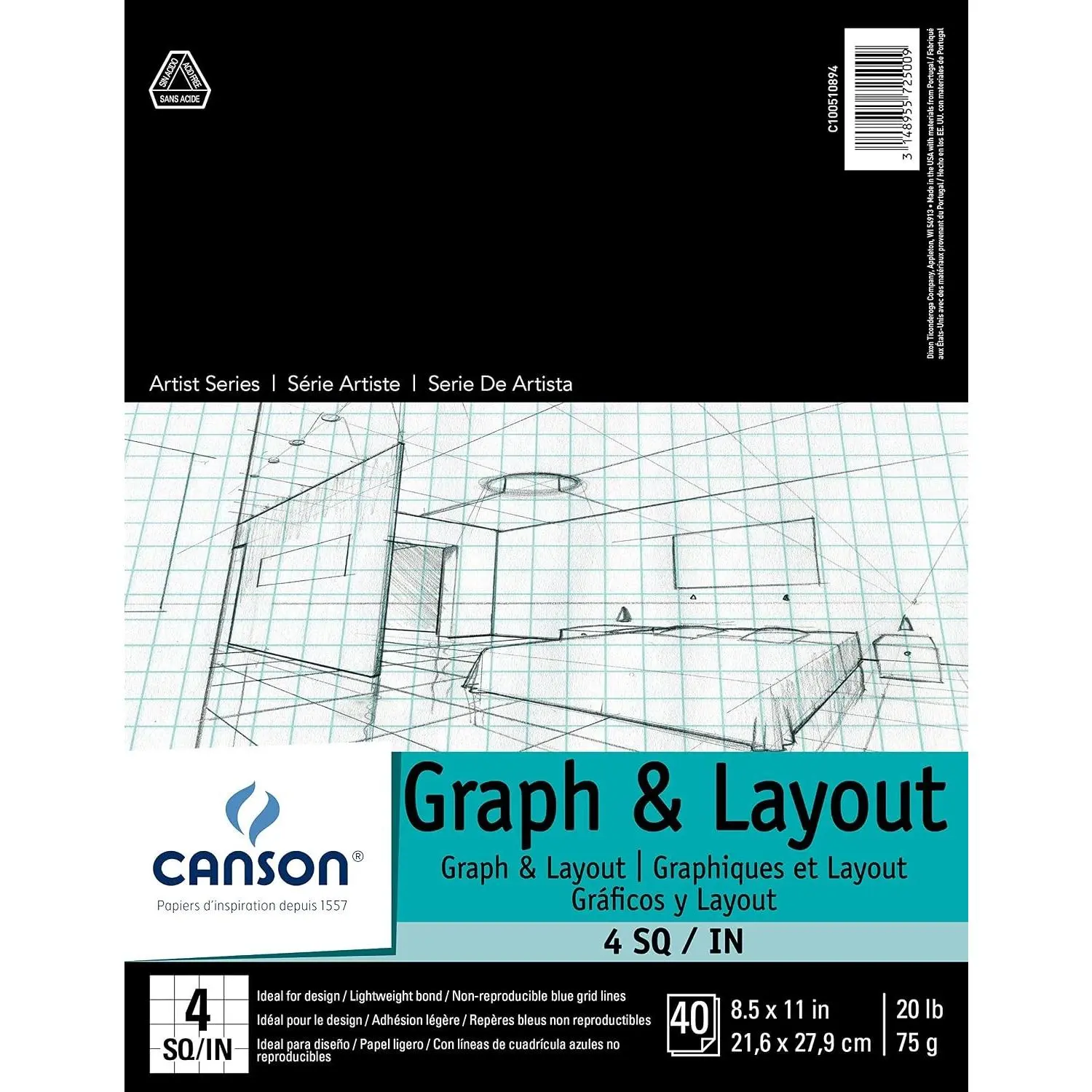 Canson Graph & Layout Paper Pad, Extra White, 8.5x11 in
