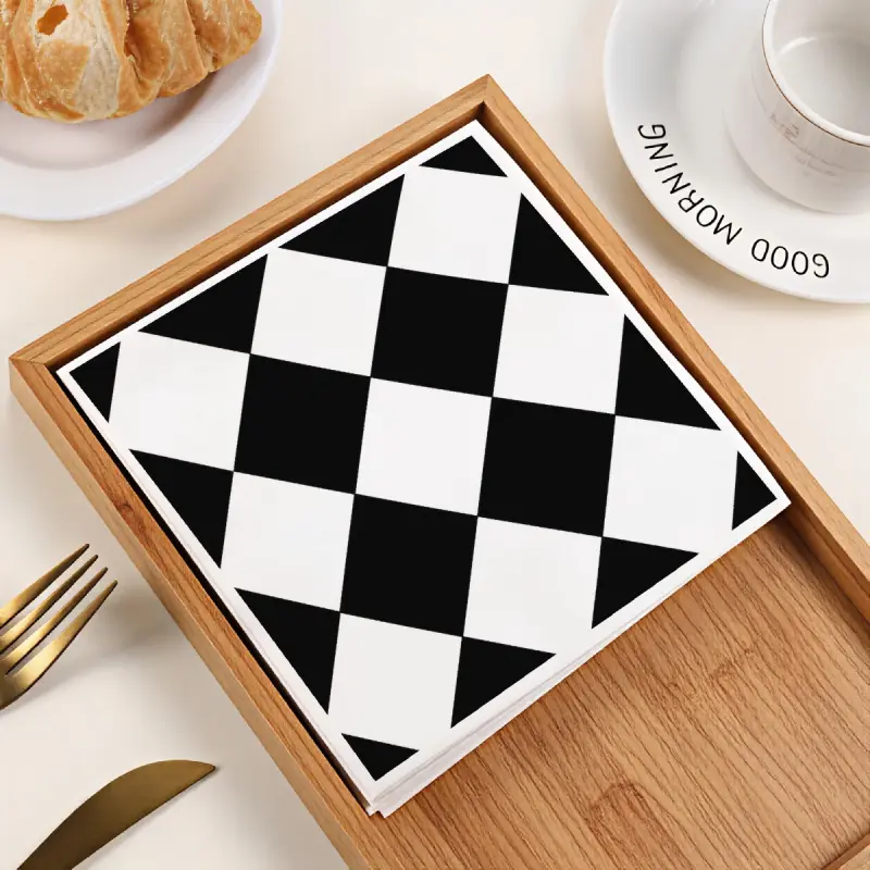 Modern style party napkins with black and white checkered pattern, made of high-quality paper, suitable for weddings, birthdays, and home decoration. 12.5cm * 12.5cm /4.92 inches, 20 sheets/pack