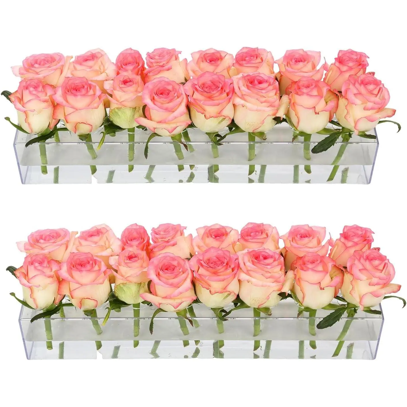 2 Pack Clear Acrylic Rectangular Flower Vase, 15.7 Inches, 32 Holes