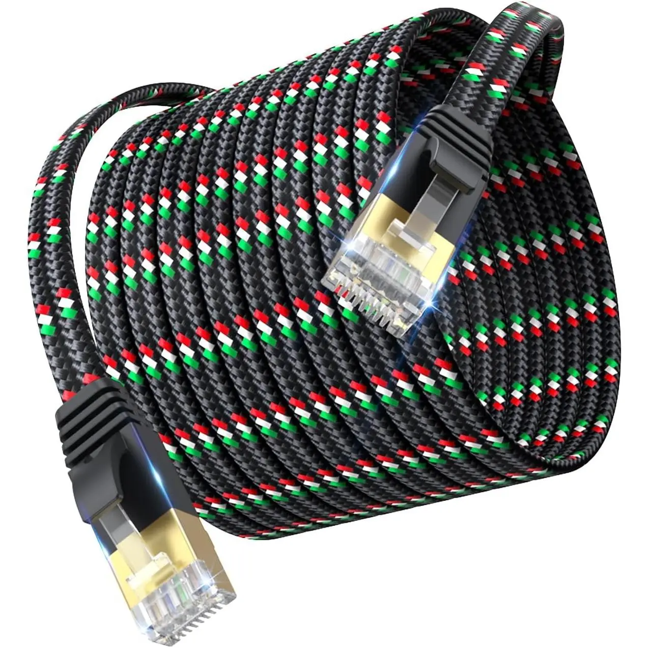 Ethernet Cable 25 ft Flat Nylon Braided Heavy Duty Cat7 Shielded Copper Internet Network Cord - 10Gbps High Speed LAN Cable for Gaming, PS5, PC, Braided Look