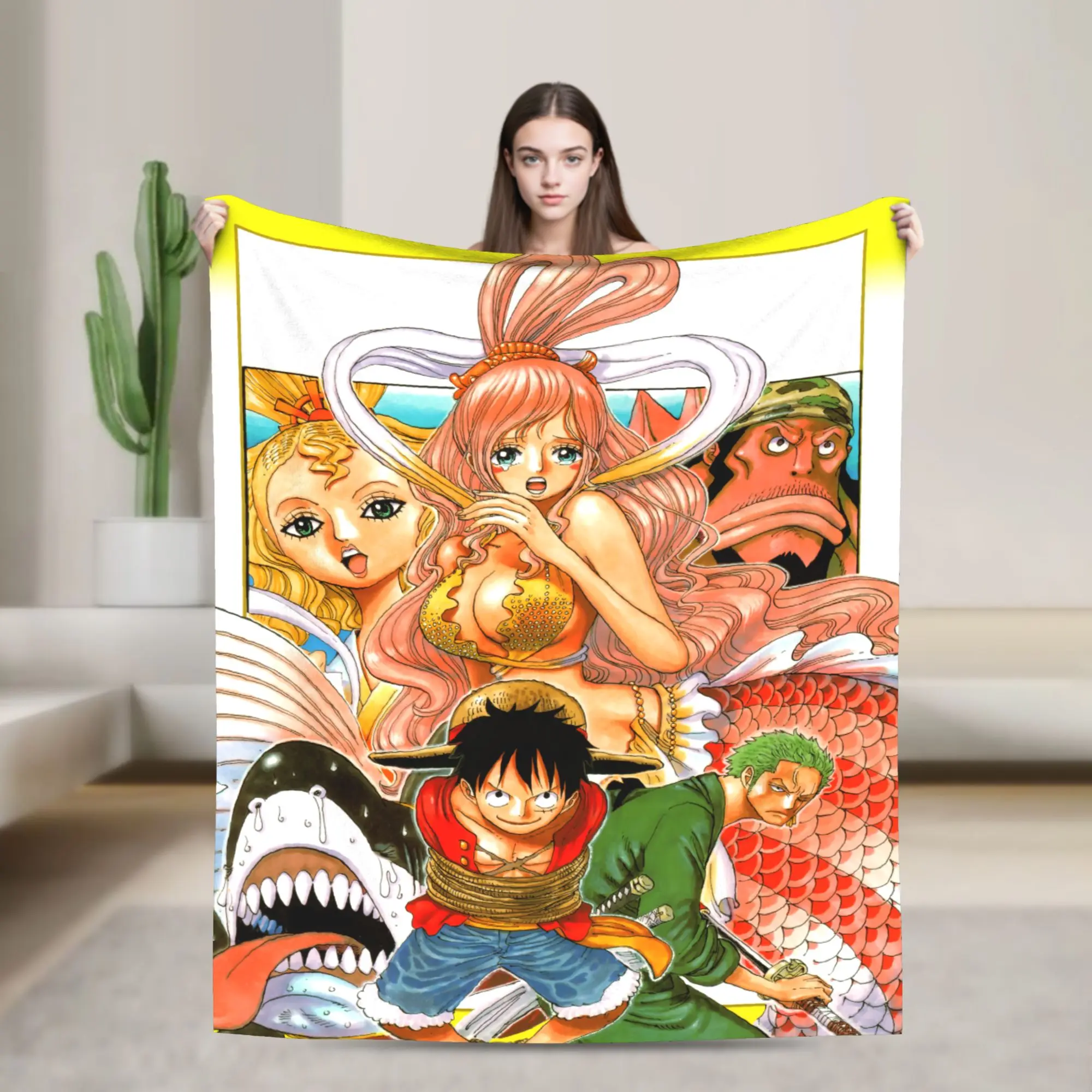 One Piece Shirahoshi Luffy Zoro Flannel Blanket, Premium Soft Cozy Anime Throw Blanket, Unique Home Decoration, Great Gift Choice for Hardcore One Piece Fans