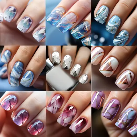 216 Pcs Short Square Press-On Nails, 9 Trendy Styles, Includes Jelly Glue and Nail File, Perfect for Daily Wear, Women's Nail Art Decoration Kit, Nail Art Products