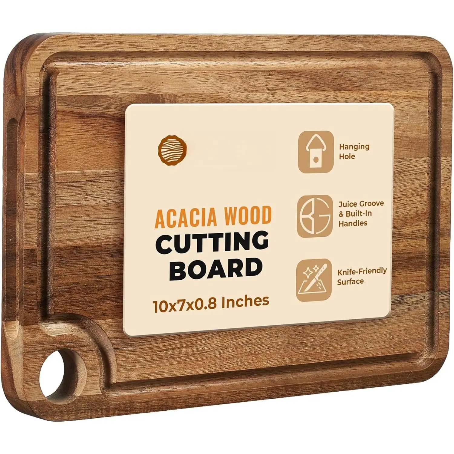 Acacia   Board (10x7x0.8 In.) - Small Mini Wooden Bar Steak and Cheese Chopping Boards for Kitchen with Juice ,  Rustic Carving Breadboard for Serving Lime with Handle