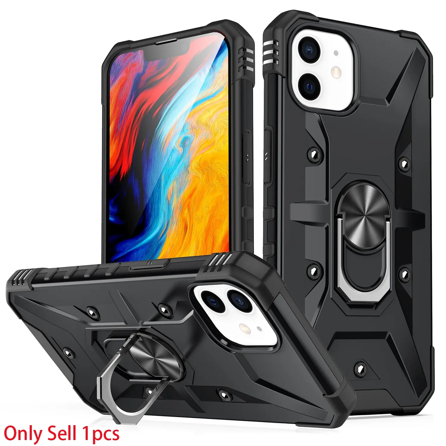 Case for iPhone 12 Mini, Durable Shockproof Full Protection, Anti-Slip Rotatable Ring Stand, Scratch-Resistant Pure Color for iPhone 12 Mini Case Cover