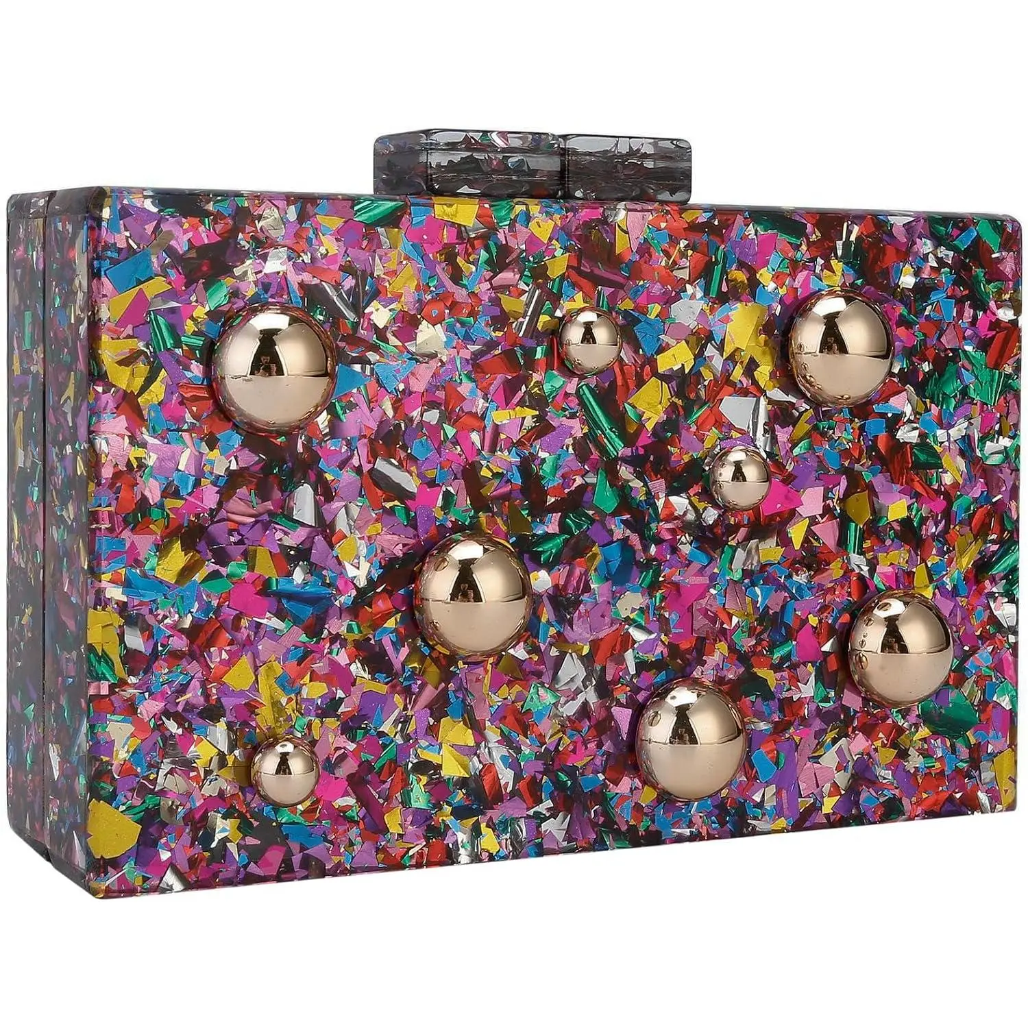 Purses and Handbags for Women Multicolor Perspex Geometric Patterns Box Clutch Banquet Evening Crossbody Handbag
