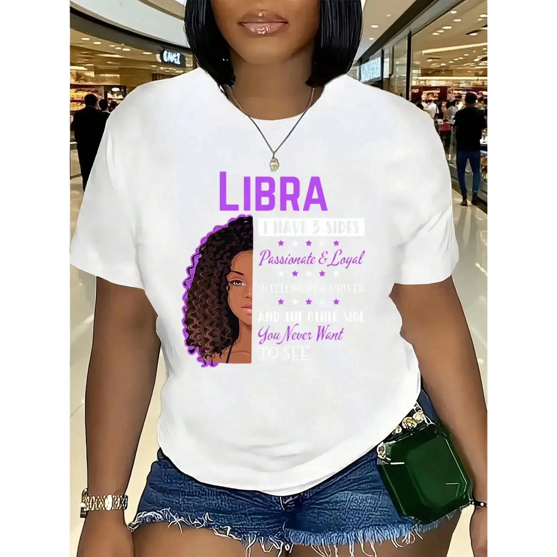 Unisex Libra Zodiac Theme T-Shirt, All-Over Print, Short Sleeve, Crew Neck, Casual Fit, Machine Washable, Ideal for Casual & Outdoor Wear (Libra Birthdays in 9-10)