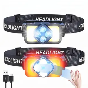 2 Pack USB Rechargeable Headlamp with Motion Sensor, Smart Headlamp Flashlight with Red Light, Bright Portable Mini Headlight, High Power Flashlight Torch, Camping Essentials Car Emergency Tool
