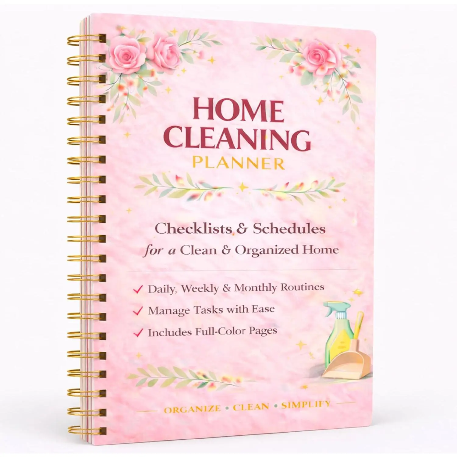 Cleaning Planner & Checklist Book for Women Adults – Daily, Weekly & Monthly Cleaning Schedule and Checklist, Housekeeping Organizer with Cleaning Lists, Spiral Bound Cleaning Book Planner