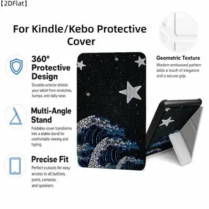 For Kindle/Kobo/Tolino Case, with stand Starry Night Wave Pattern Design Fashion printed automatic wake-up/sleep/suction screen Kindle protective case, suitable for 2019 new Kindle 11th generation, Kindle 11th generation protective case (2022/2024 models)