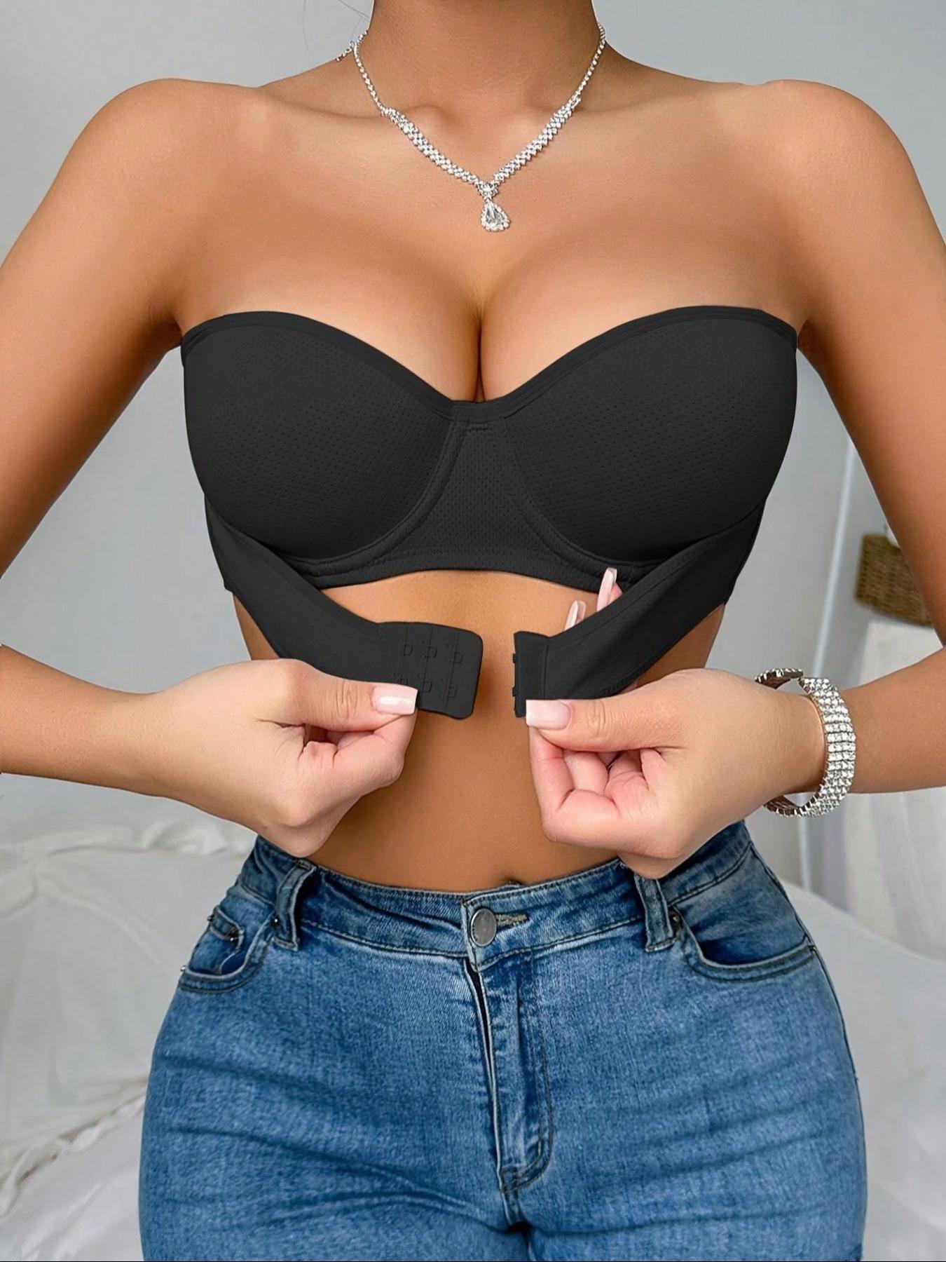 Women's Solid Color Strapless Push Up Bra, Comfortable Breathable Invisible Bra, Women's Lingerie for All Seasons, Womenswear, Seamless Strapless Bra