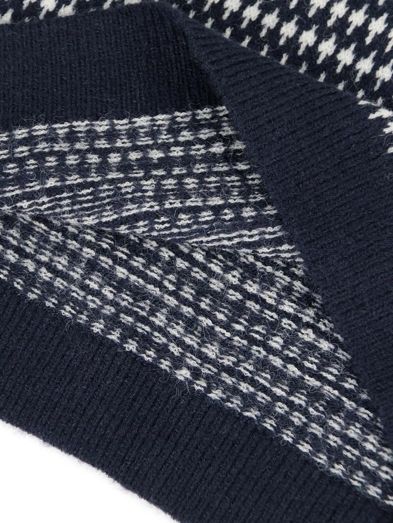 Women's Random All Over Print Contrast Binding Sweater, Classic Pullover, Casual Long Sleeve Round Neck Jumper for Fall & Winter, Fashion Ladies' Knitwear for Daily Wear