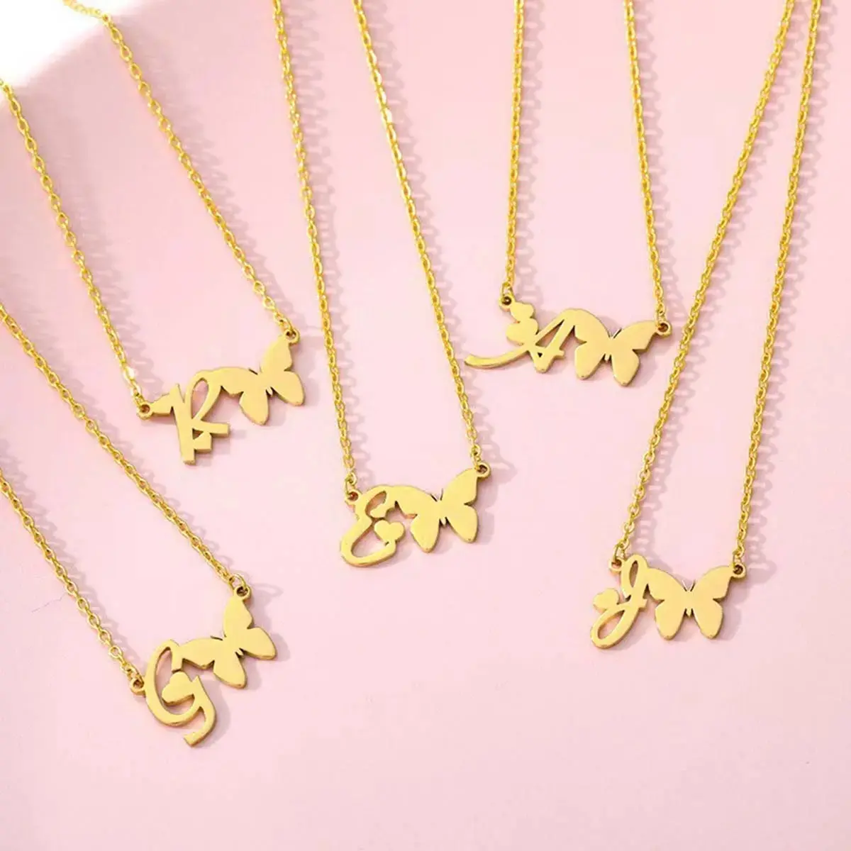 Heart-shaped letter necklace golden butterfly clavicle chain name initials gift