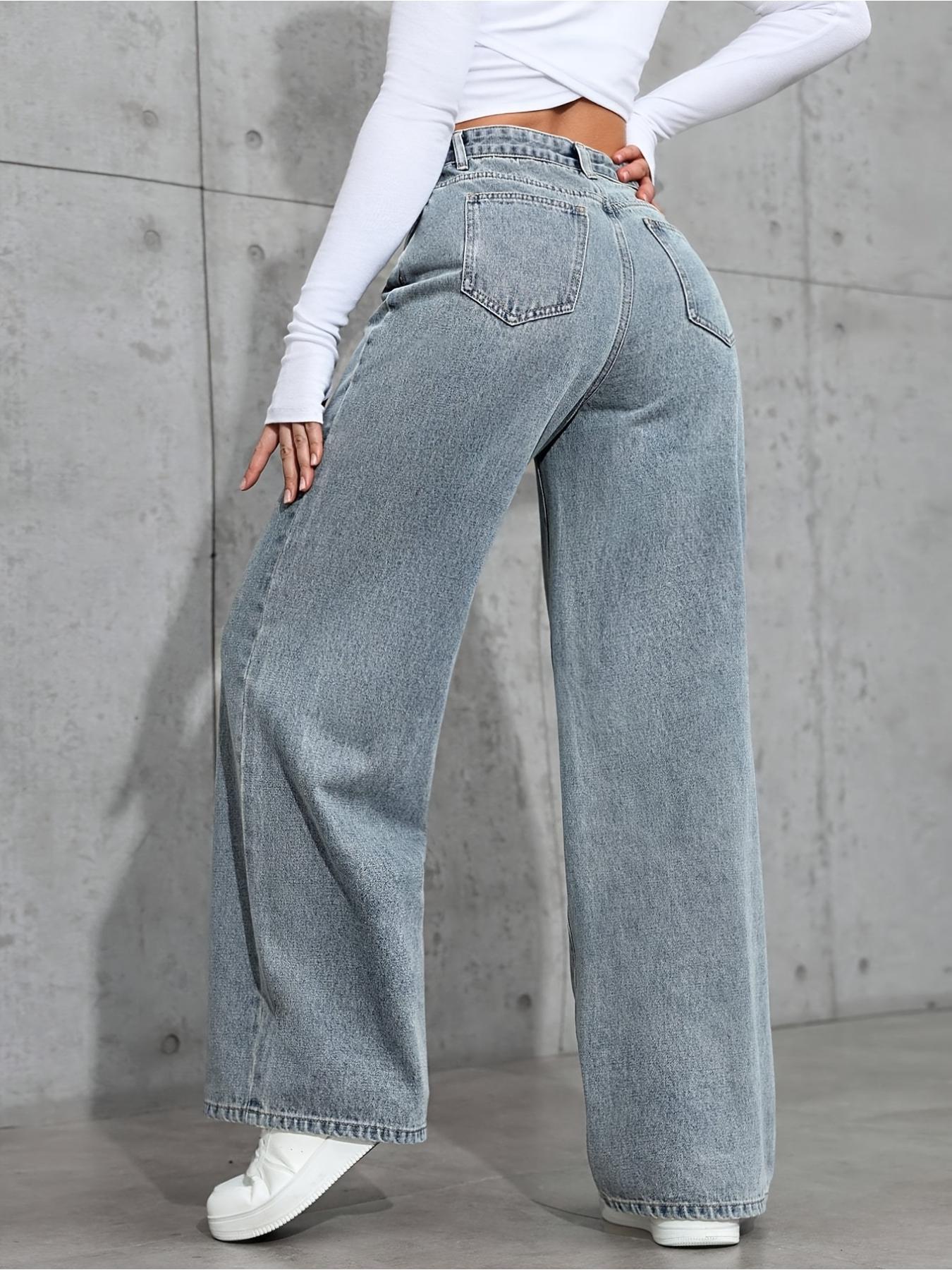 Women's New Fashion Wide Leg Pants Comfortable High Waist Slimming Washed Denim Long Jeans, Elegant Style, All Seasons Wear