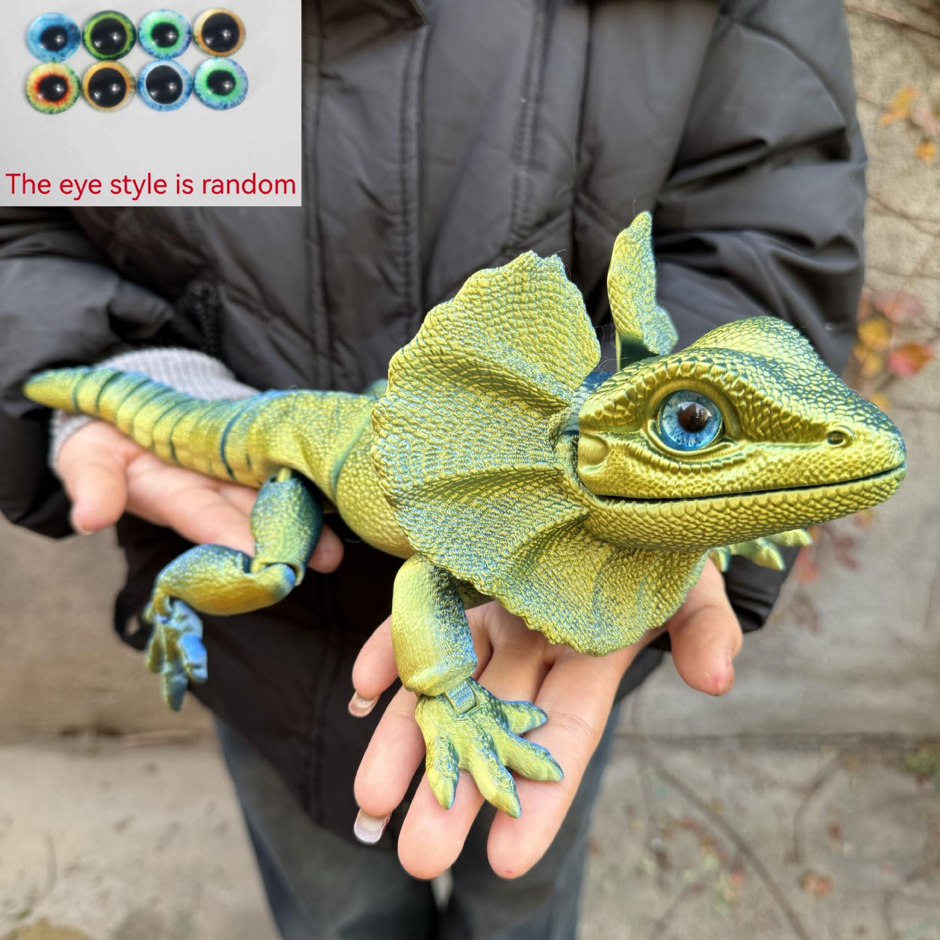 3D Printed Frilled Lizard Toy Articulated Full Body Movable Joints Animal Figurine Birthday Gift