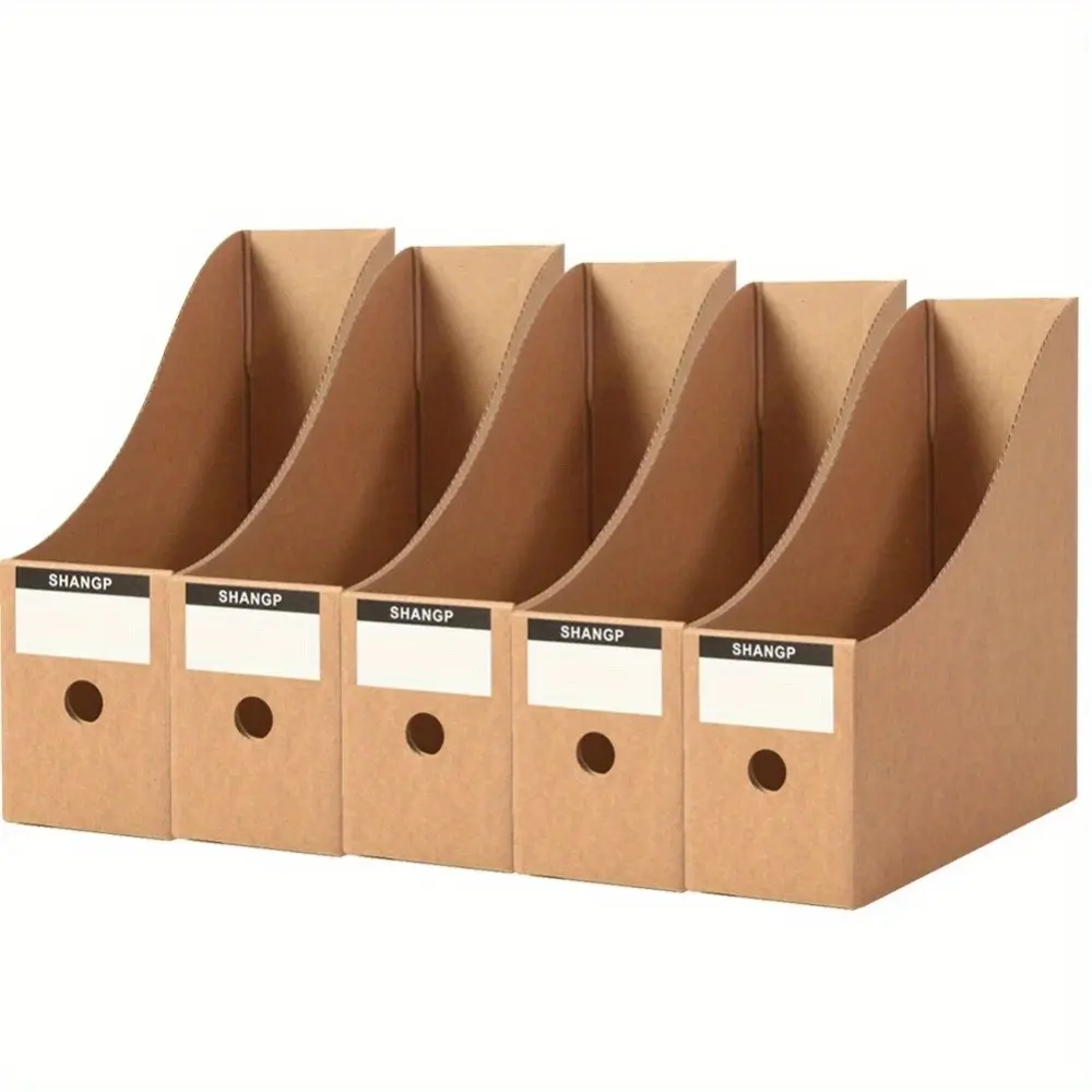 5-Piece Kraft Paper Magazine File Holder Set, Vertical Organizer for Workspace, Drawer-Style Document Storage for Professionals, File Holder for Desk, Office Storage