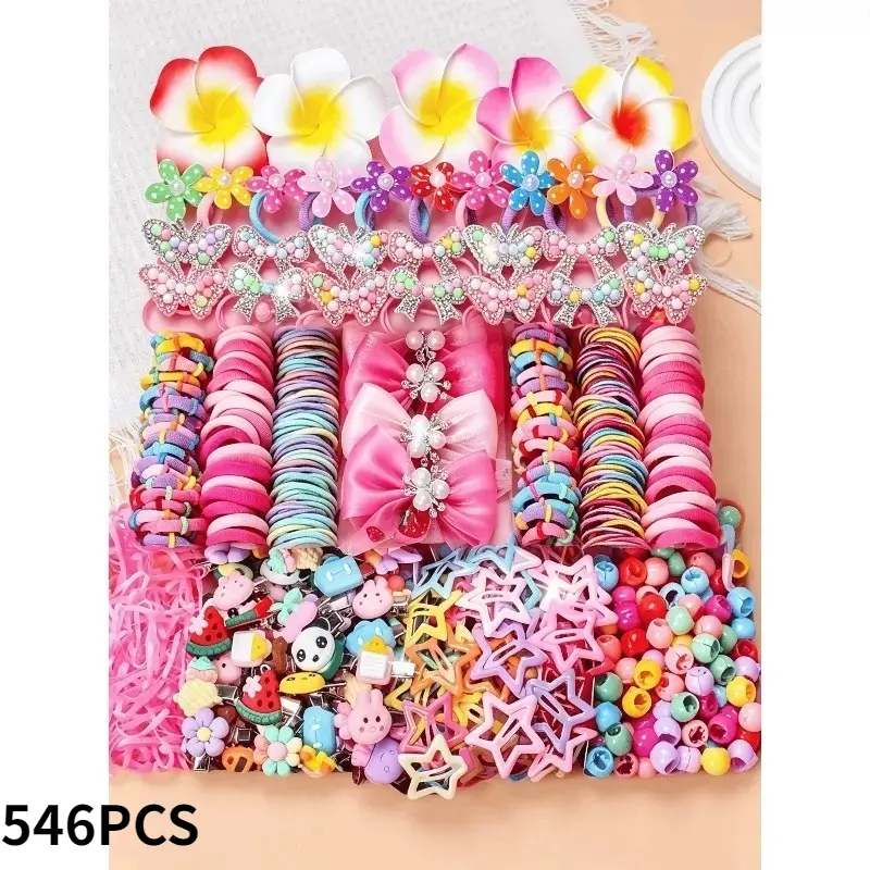 546 Pcs Girls Hair Accessories Kit, Colorful Cartoon Hair Clips, Floral Barrettes & Soft Elastic Hair Ties, Cute Daily Styling Supplies, Ideal School & Birthday Gifts [Back To Shcool]
