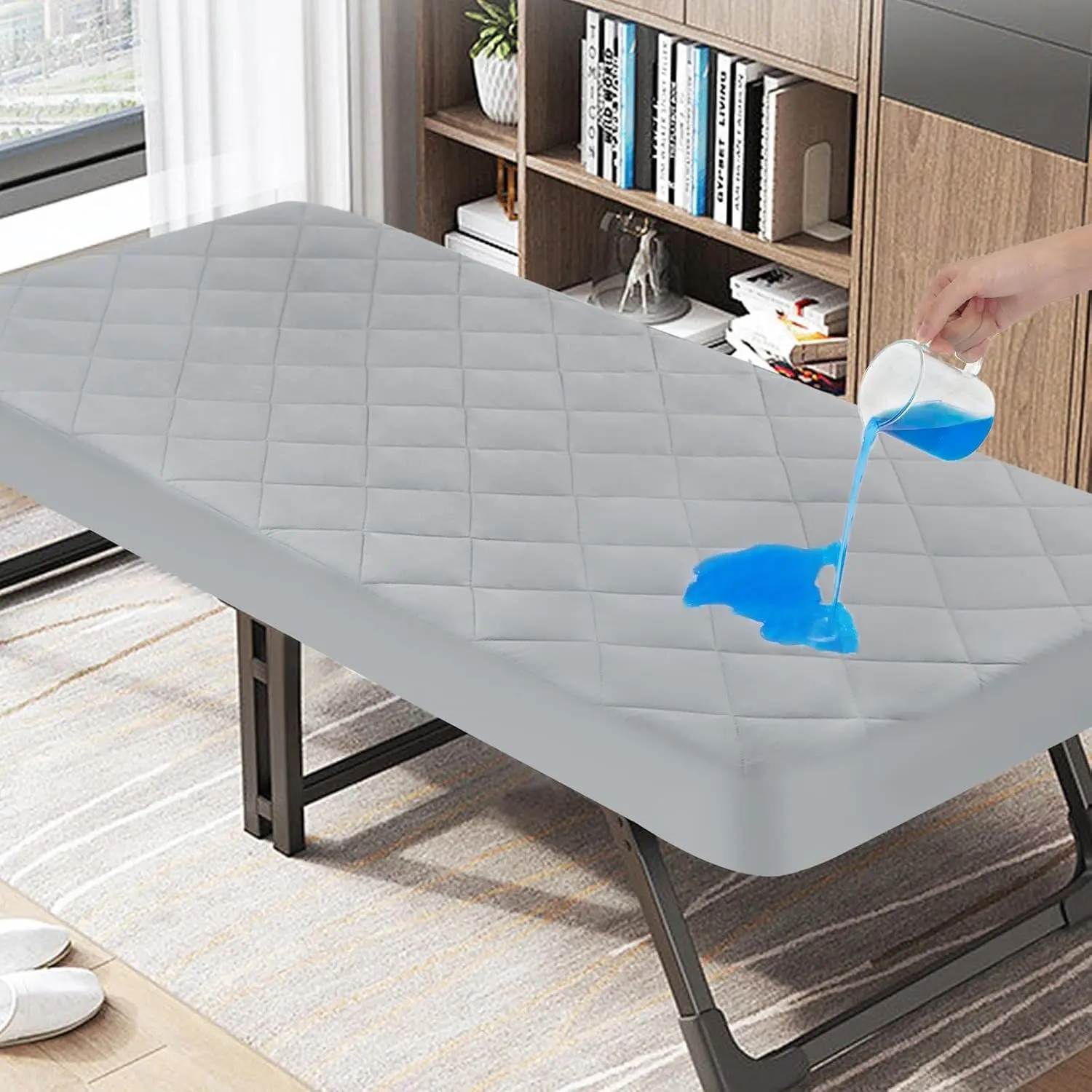 Waterproof Quilted Fitted Cot Mattress Pad Protector Cover, Grey, 30"X75" Narrow Twin Size for Bunk Bed, Camping Sleep (Cover Only)
