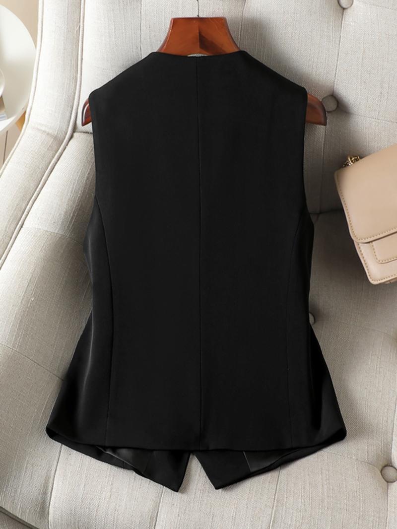 Women's Solid Button Front Vest, Elegant V Neck Sleeveless Waistcoat for Work Office Business, Ladies Spring & Fall Clothes
