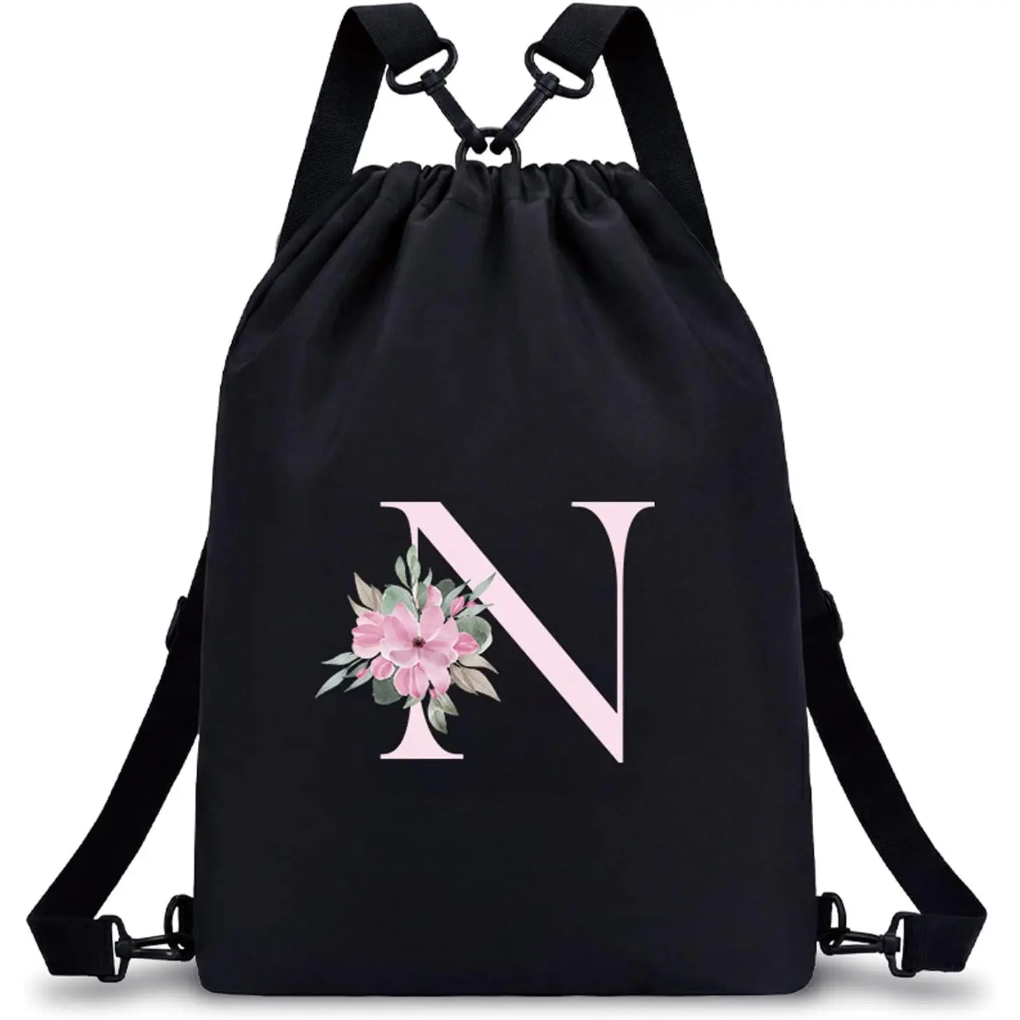 Drawstring Backpack Gym Sackpack, Personalized Gifts for Women, Initial 4-in-1 Multi-String Swimming  for   (N)