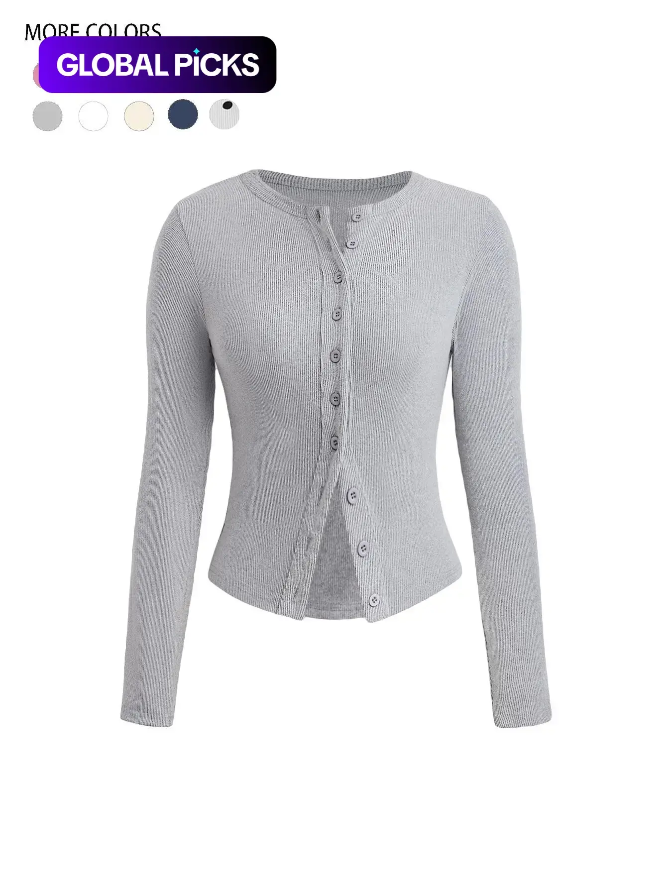 1 Pc Women Crew Neck Long Sleeve Cardigan Top, Button‑Front Cropped Blouse, Slim Fit Casual Layering Shirt For Daily Street Dating Occasions Knitwear