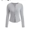 1 Pc Women Crew Neck Long Sleeve Cardigan Top, Button‑Front Cropped Blouse, Slim Fit Basic Casual Layering Shirt For Daily Street Dating Occasions #GLOBAL PICKS