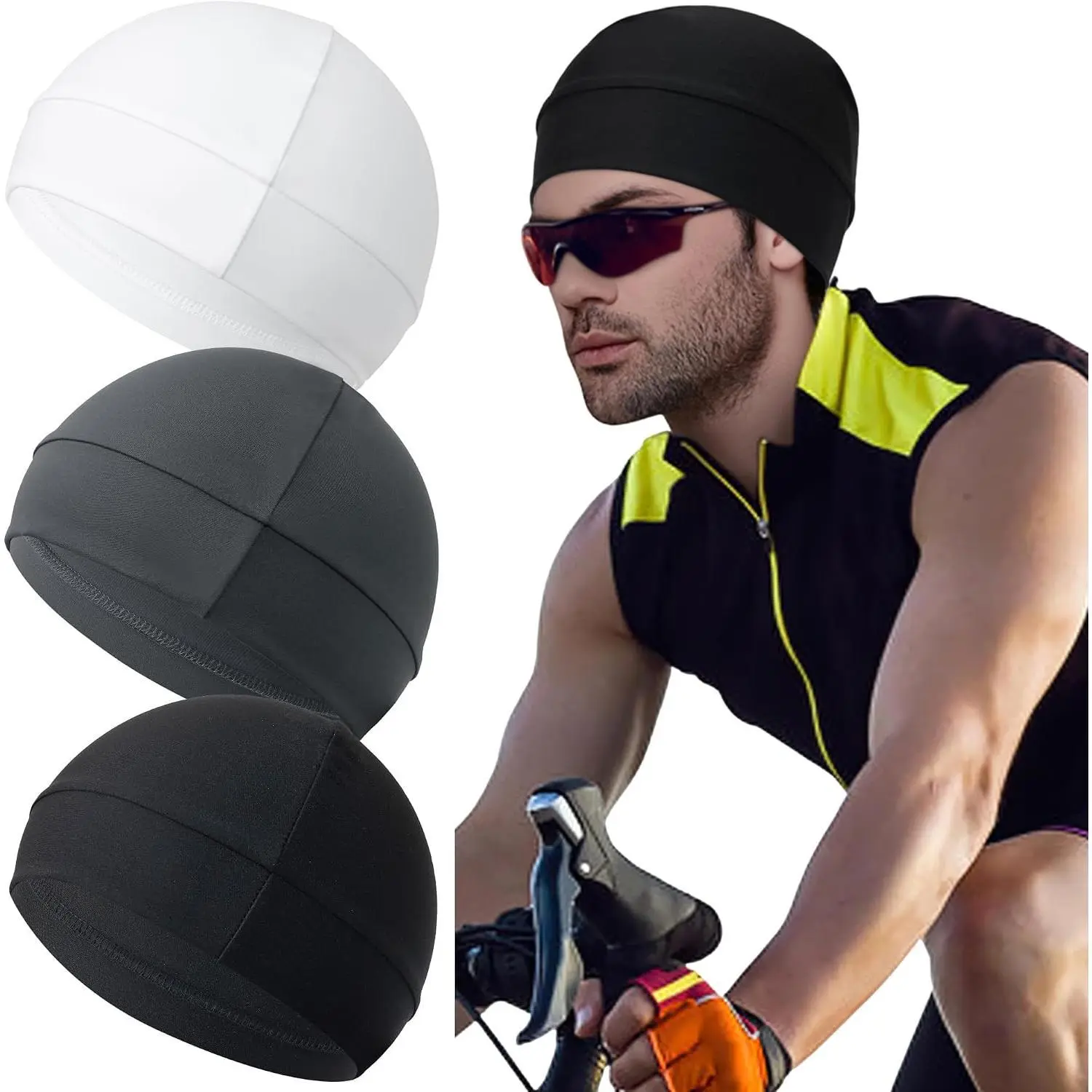3 Pack Skull Caps Helmet Liner Beanie Mesh Under Helmet Cycling Motorcycle Hard Hat Sweat Liner for Men Women,Summer Outdoor Accessories