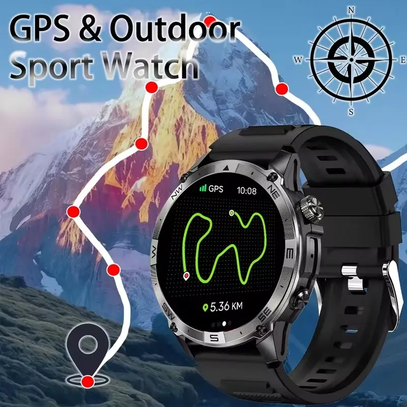 Smartwatch For Men, GPS Smart Watches Wireless Calls, 1.43" AMOLED Fitness Tracker With 530 MAh Large Battery/3ATM Waterproof/Compass/Air Pressure/Altitude For Android IOS, 100+ Sports Modes, Perfect Gift For Outdoor Enthusiasts