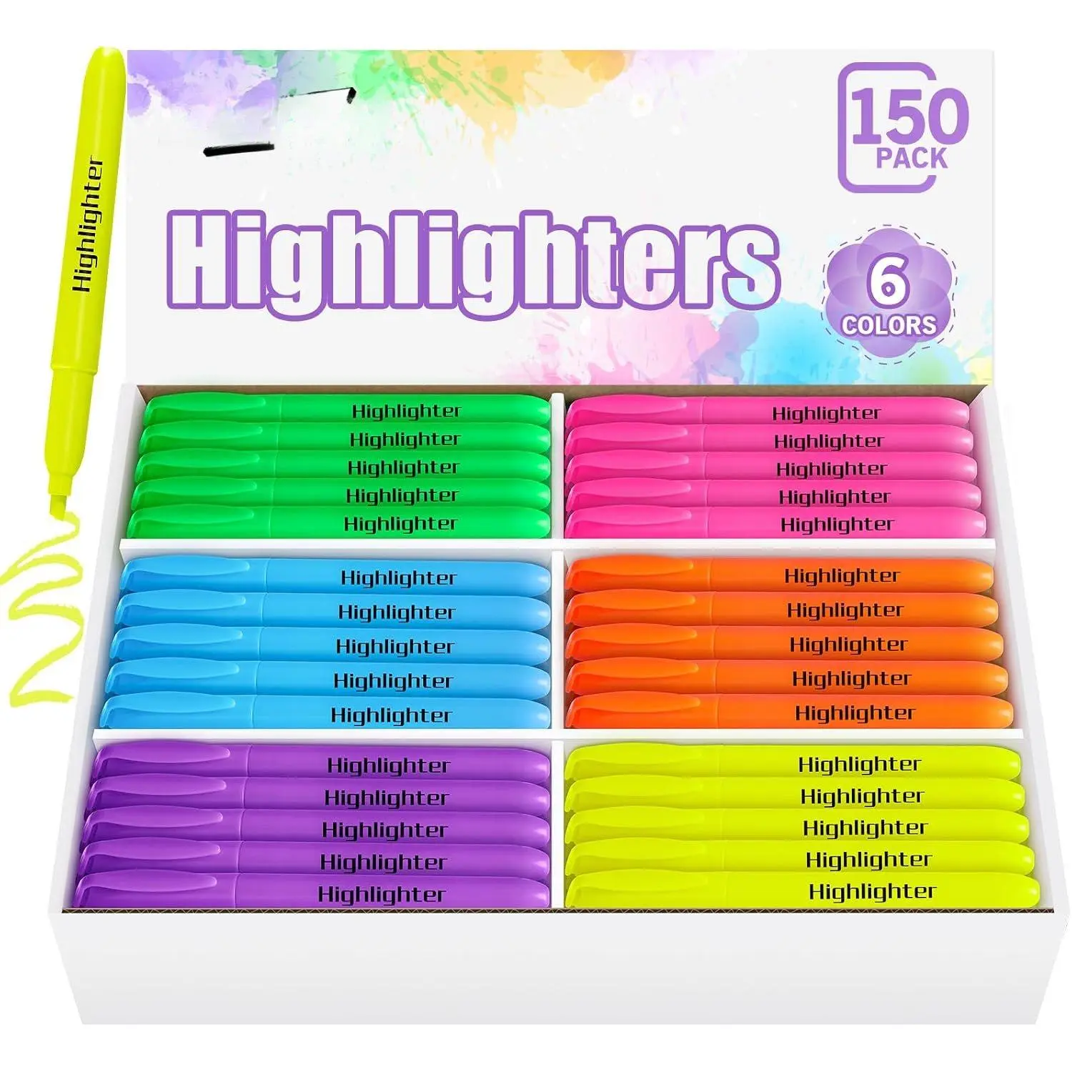 Highlighters Bulk, 150 Highlighters in 6  Colors, Chisel Tip Dry- Highlighter Markers, Office Classroom  Have,  to School Supplies for Adult  Teachers