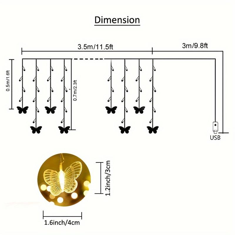LED String Light, LED Butterfly Curtain Light, 21.3ft/255.9inch 8 Modes USB Charger Window Twinkle String Lights With Remote Control, 96 LEDs Copper Wire Fairy Lights For Room Christmas Wedding Party Decoration graduation leis graduation decorations LED String Light, LED Butterfly Curtain Light, 21.3ft/255.9inch 8 Modes USB Charger Window Twinkle String Lights With Remote Control, 96 LEDs Copper Wire Fairy Lights For Room Christmas Wedding Party Decoration graduation leis graduation decorations