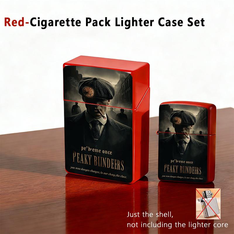 Vintage Peaky Blinders Tommy Shelby Cigarette Pack Case + Lighter Shell, Retro Birmingham Gang Print, Unique Gift for TV Series Fans