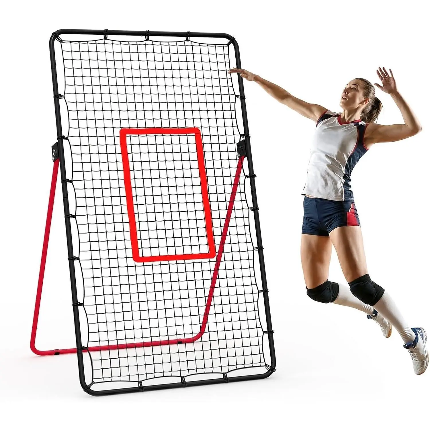 7x4 FT Volleyball Rebounder Net, Portable Bounce Back Training Net with 5 Adjustable Angles, Heavy Duty Metal Frame Multi-Sport Return Trainer, Foldable Practice Net for Indoor Outdoor Backyard Volleyball, Baseball, Softball Solo & Team Skill Training