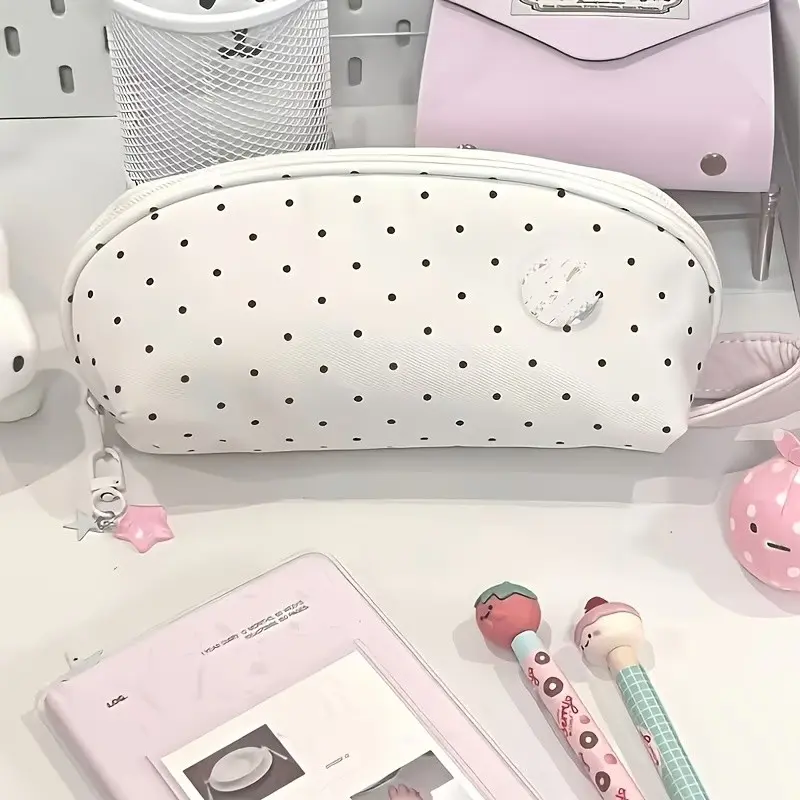 Korean Style Polka Dot Shell Large Capacity Pencil Case, Cute High-Profile Stationery Box, Waterproof Polyester, Student Essential