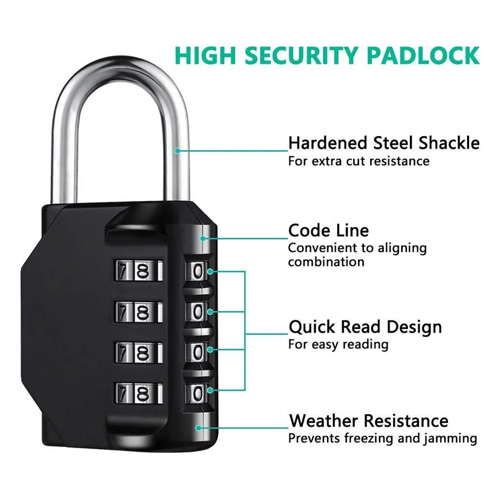 2pcs Resettable 4 Digit Combination Lock Waterproof Heavy Duty Outdoor Padlock High Security Durable Zinc Alloy Body Stainless Steel Cover 10000 Combinations Industrial Use
