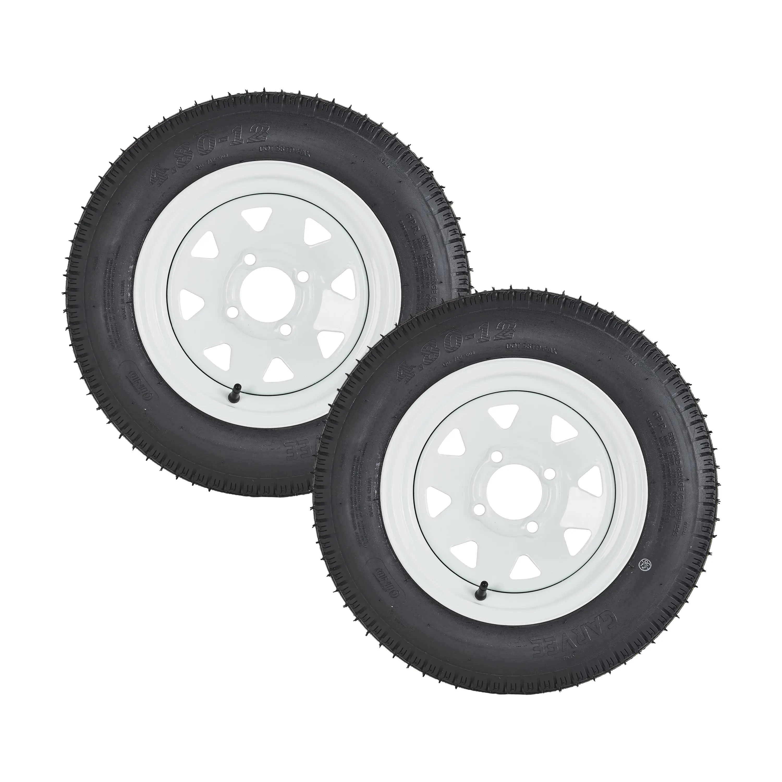 2 Pack Trailer Tires and Wheels Assembly 4.80-8 4.80-12 5.30-12 ST175/80D13 ST205/75D14 ST205/75D15 Pre-Mounted 4 5 Lug Steel Rims Load Range C 6 Ply Rated Heavy Duty Bias Highway Speed Boat Utility Cargo Tow Behind Trailer Tire Replacement